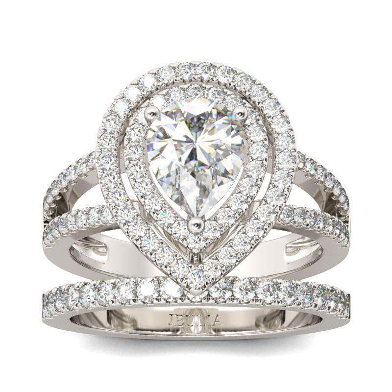 Jeulia Double Halo Pear Cut Sterling Silver Ring Set