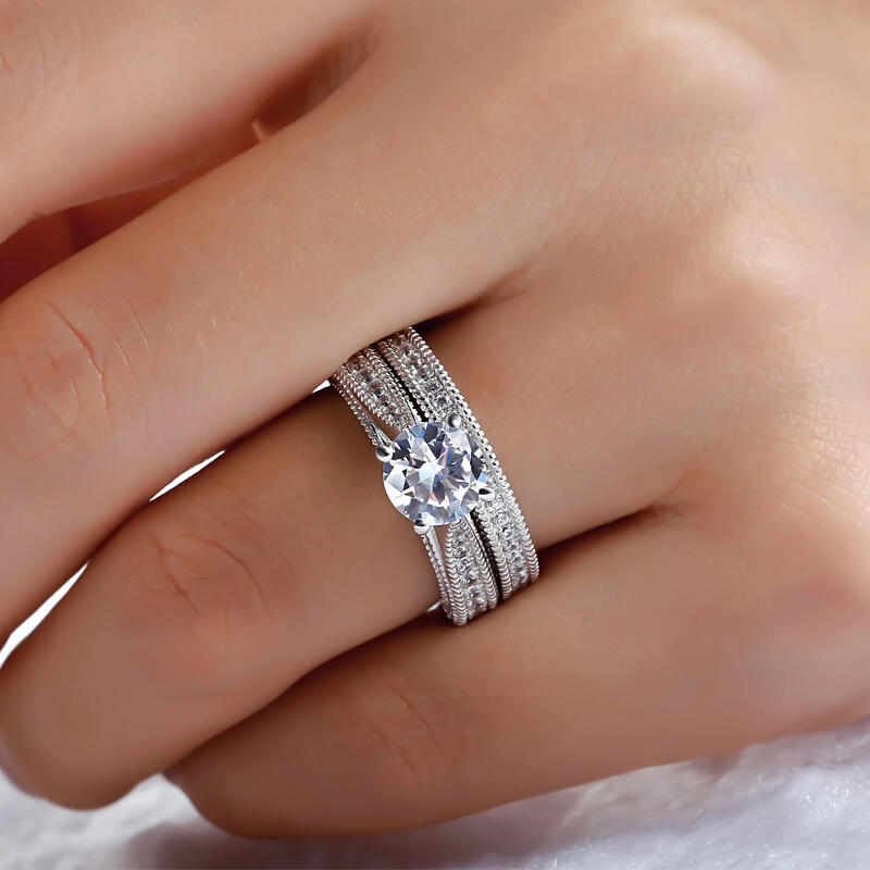 Jeulia Conjunto De Anillos Clásicos De Talla Redonda En Plata De Ley