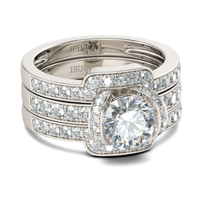Jeulia 3PC Round Cut Sterling Silver Ring Set