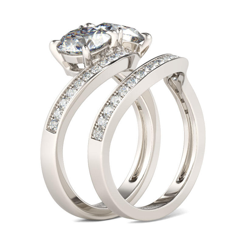 Jeulia Bypass Two Stone Round Cut Sterling Silver Ring Set
