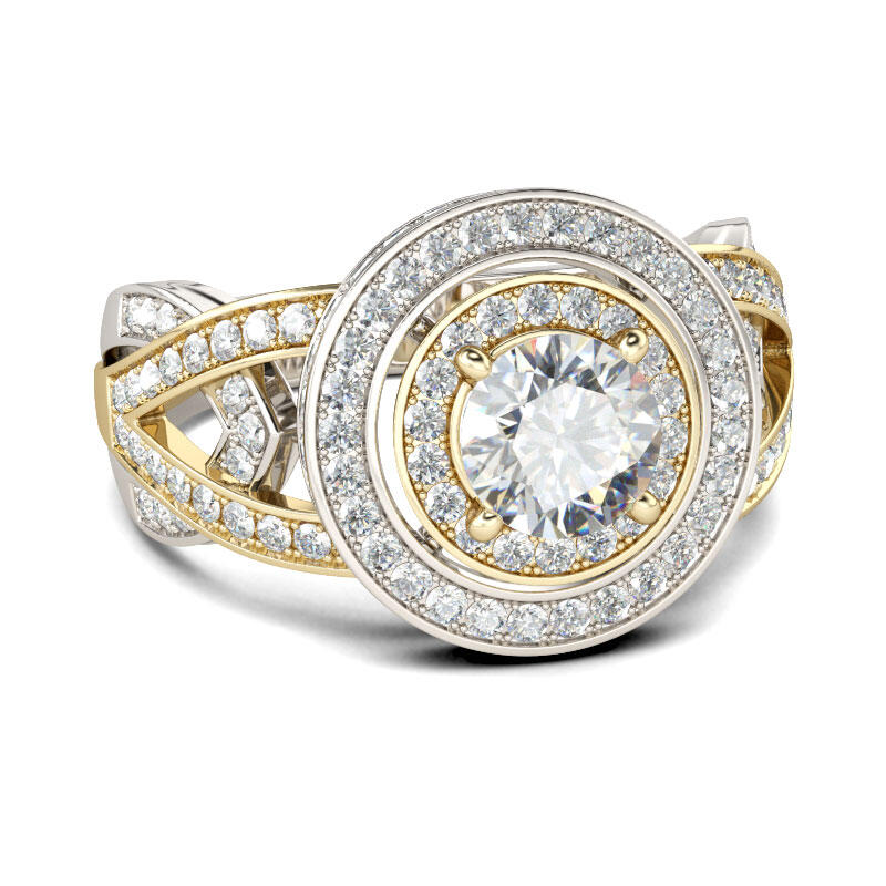 Jeulia Anillo De Talla De Dos Tonos Halos Rerondas En Plata De Ley