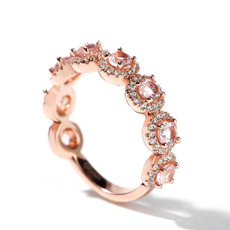 Jeulia Halo Round Cut Synthetic Morganite Sterling Silver Women's Band