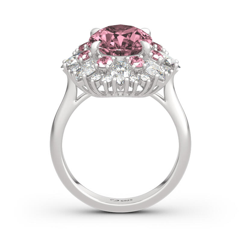 Pierścionek Srebrny z Motywem Kwiatowym o Owalnym Szlifie