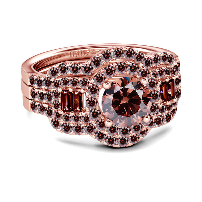 Jeulia Juego de anillos de plata de ley con corte redondo Halo