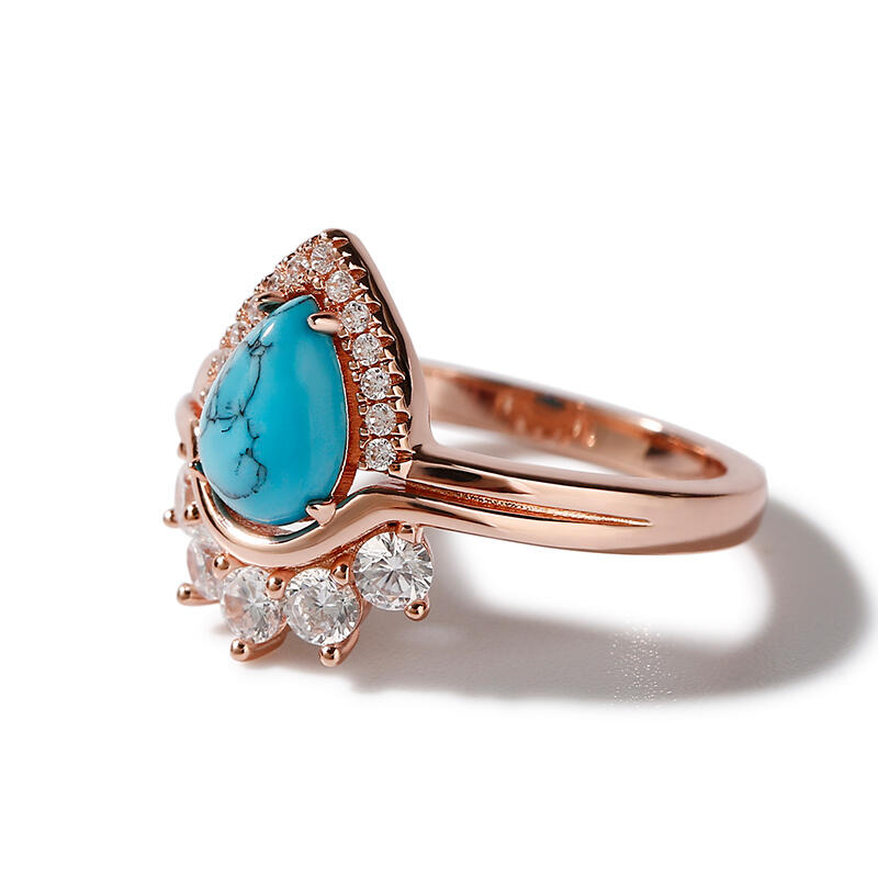 Jeulia Pear Cut Turquoise Vintage Art Deco Sterling Silver Ring