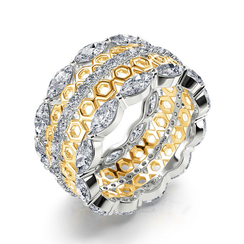 Jeulia Two Tone Vintage Honeycomb Hollow Sterling Silver Women's Band