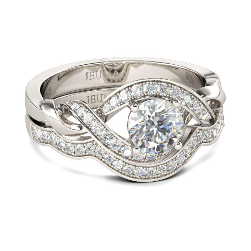 Jeulia Twist Round Cut Sterling Silver  Ring Set