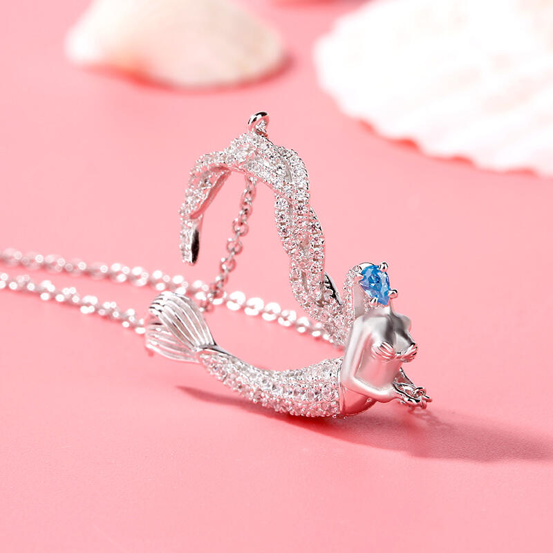 Jeulia "Ocean's Light" Sterling Silver Mermaid Gift Necklace for Valentine's Day