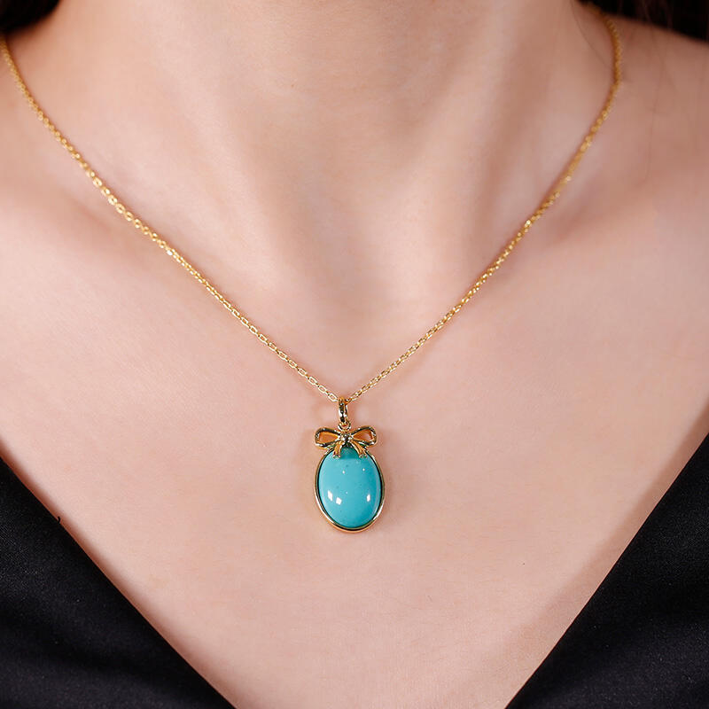Jeulia Bow-knot Design Turquoise Pendant Sterling Silver Necklace