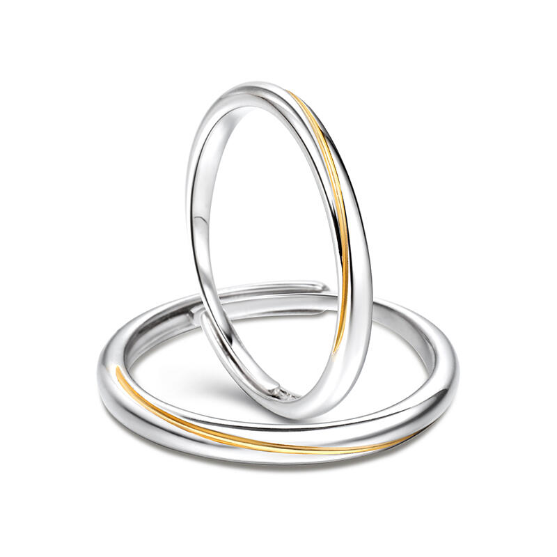 Jeulia Anillos de pareja de Möbius en dos tonos de plata de ley de talla ajustable