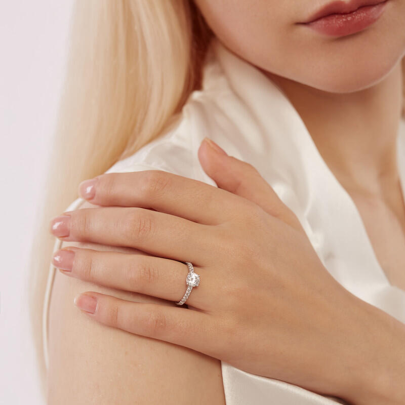 "Star Girl" Round Cut Side Stone Engagement Ring