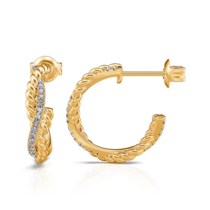 Jeulia Simple Twist Rope Round Cut Sterling Silver Hoop Earrings