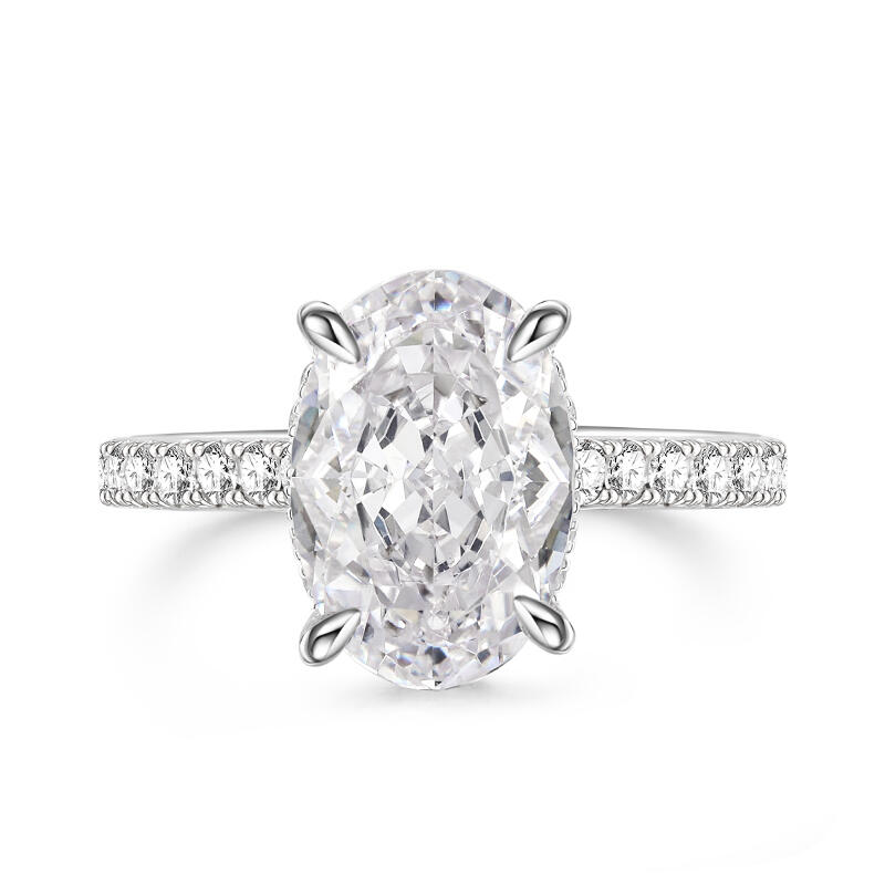 Jeulia Hidden Halo Oval Cut Sterling Silver Ring