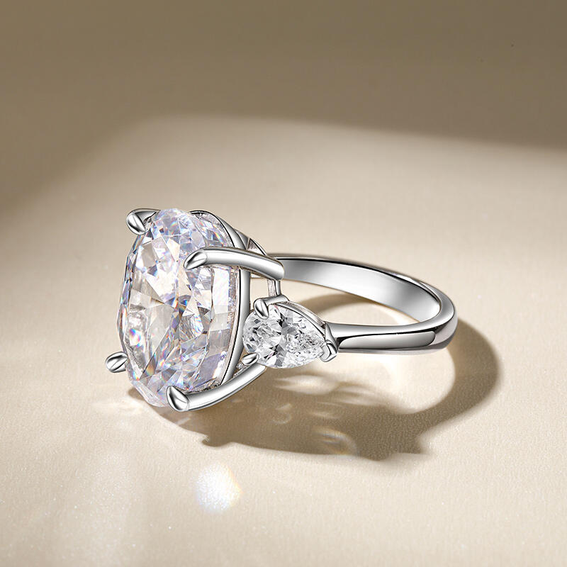 Jeulia Three Stone Oval Cut Sterling Silver Ring