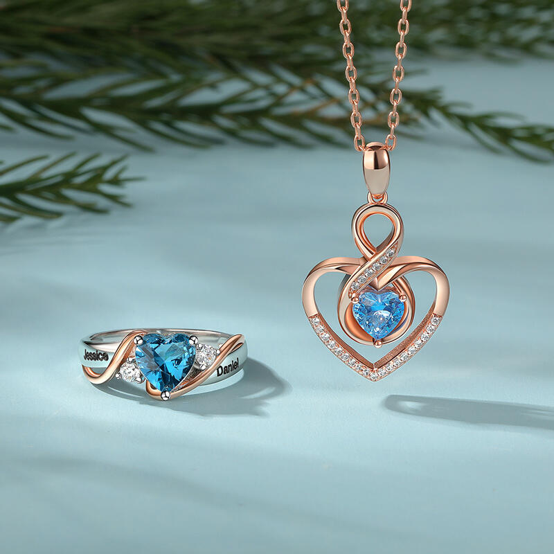 Jeulia Anillo de Promesa Corazón Amor Personalizado con Piedra de Nacimiento y Grabado