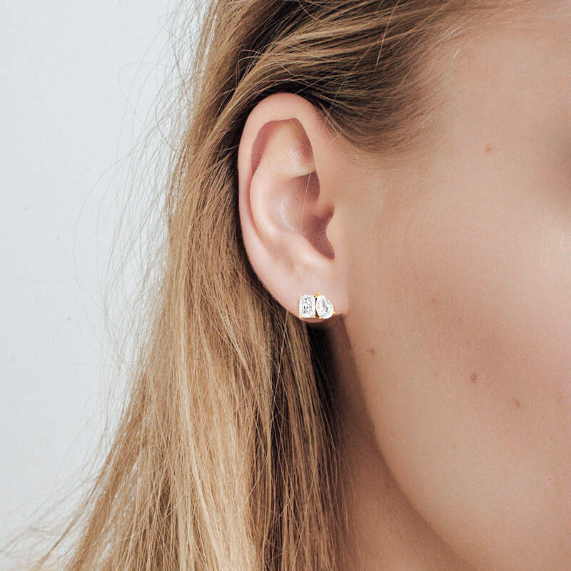 "Lovey Dovey" Radiant Cut Toi Et Moi Stud Earrings