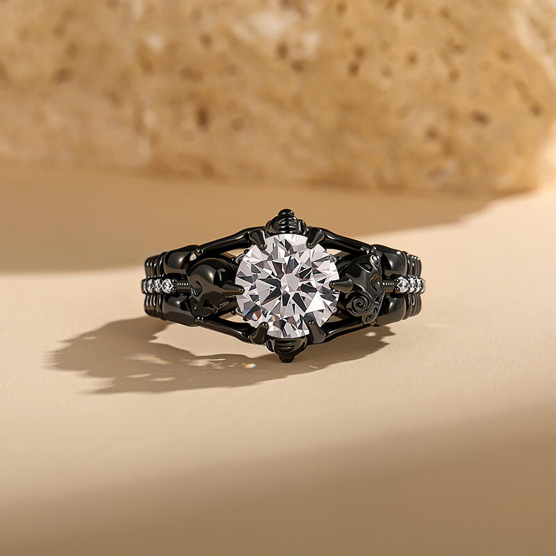 Jeulia Gothic Elegance Black Skull Ring Sterling Silver