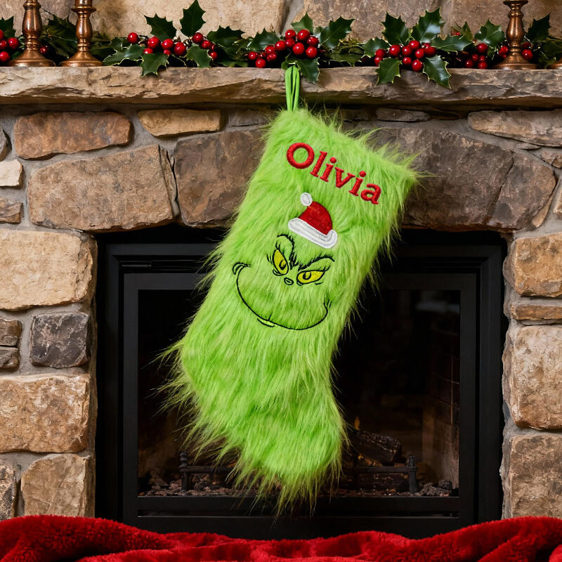 Personalized Green Monster Christmas Stockings Custom Embroidered Name Funny Gifts