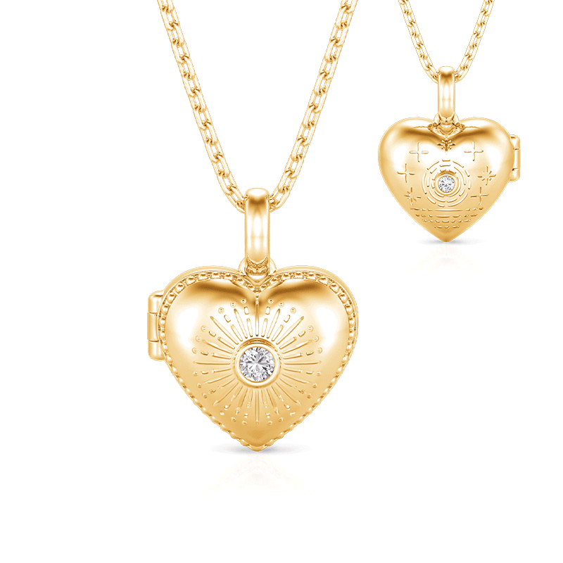 Jeulia Custom Double Sided Engraved Heart Photo Locket Necklace