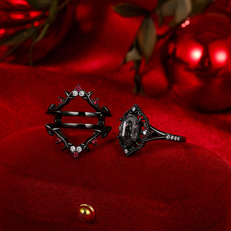 Jeulia Gothic Thorn Hexagon Black Rutilated Quartz Bridal Set