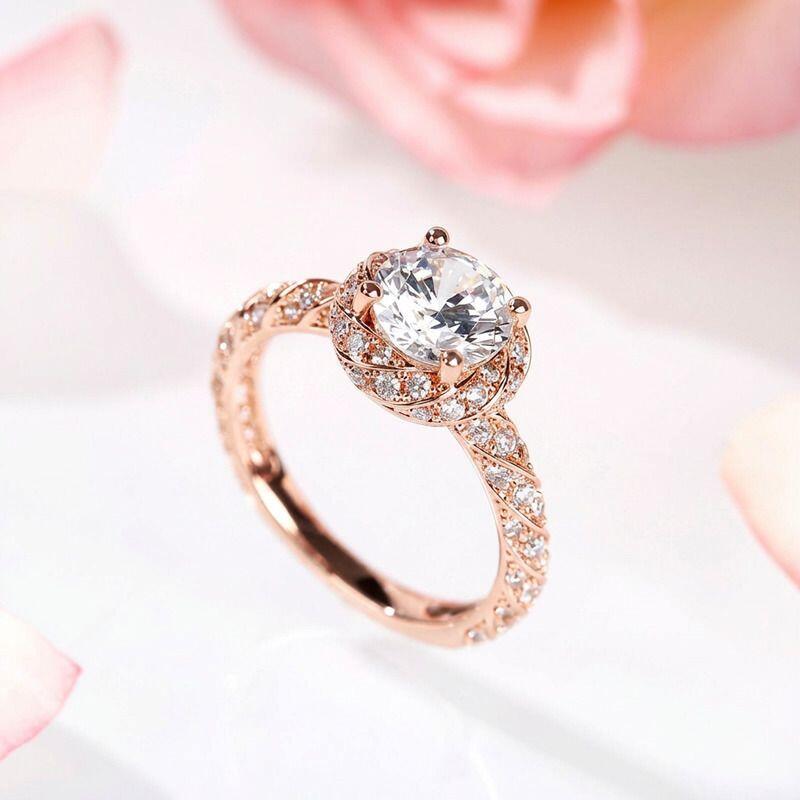 Jeulia Floral Halo Round Cut Sterling Silver Ring