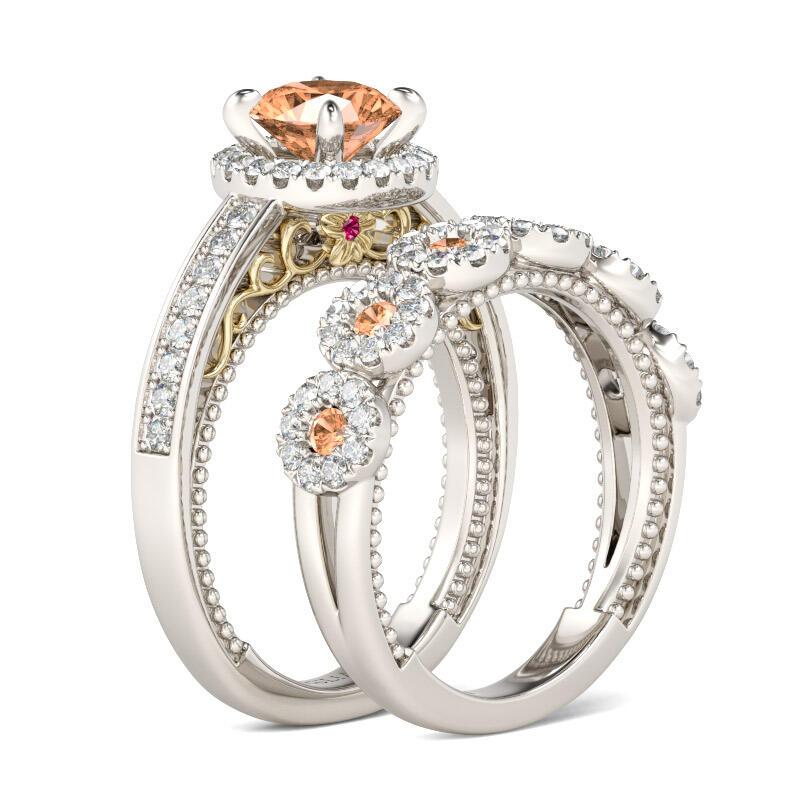 Jeulia Halo Round Cut Sterling Silver Ring Set