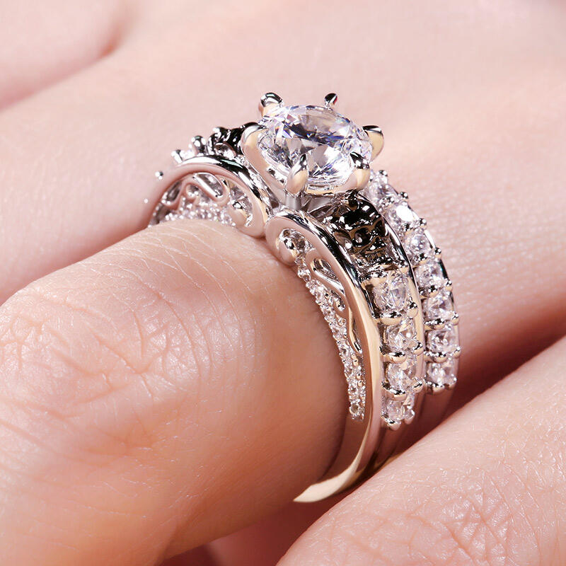 Jeulia Two Tone Round Cut Sterling Silver Skull Ring Set