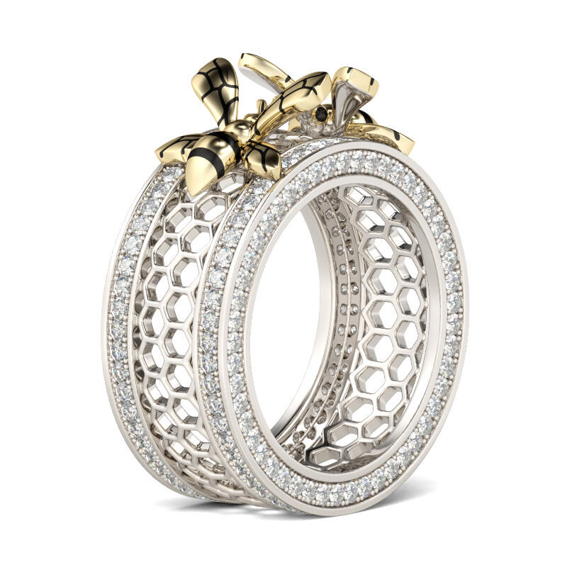 Jeulia Two Bee Honeycomb Sterling Silver Women's Band