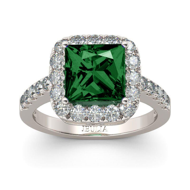 Jeulia Halo Princess Cut Sterling Silver Ring