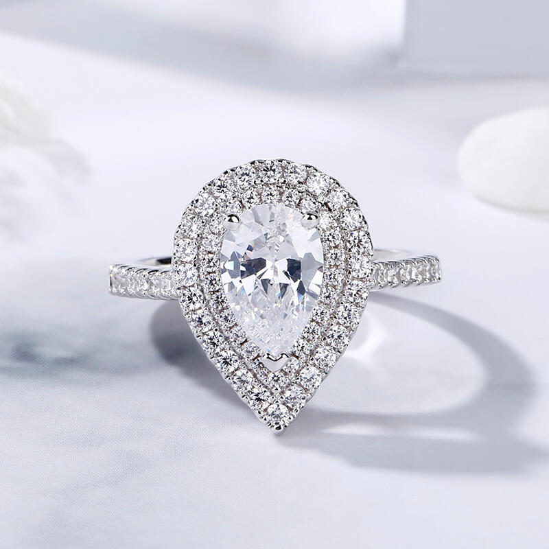 Jeulia Anillo Con Doble Halo De Plata De Ley De Talla Pera