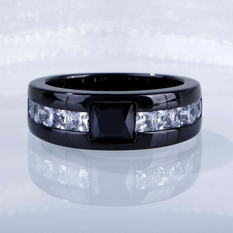 Jeulia Bague de Homme Cool Noir en Argent Sterling Coupe Princesse