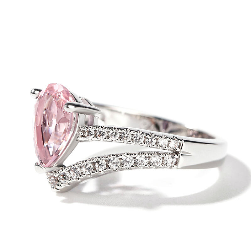 Jeulia Pear Cut Synthetic Morganite Sterling Silver Ring