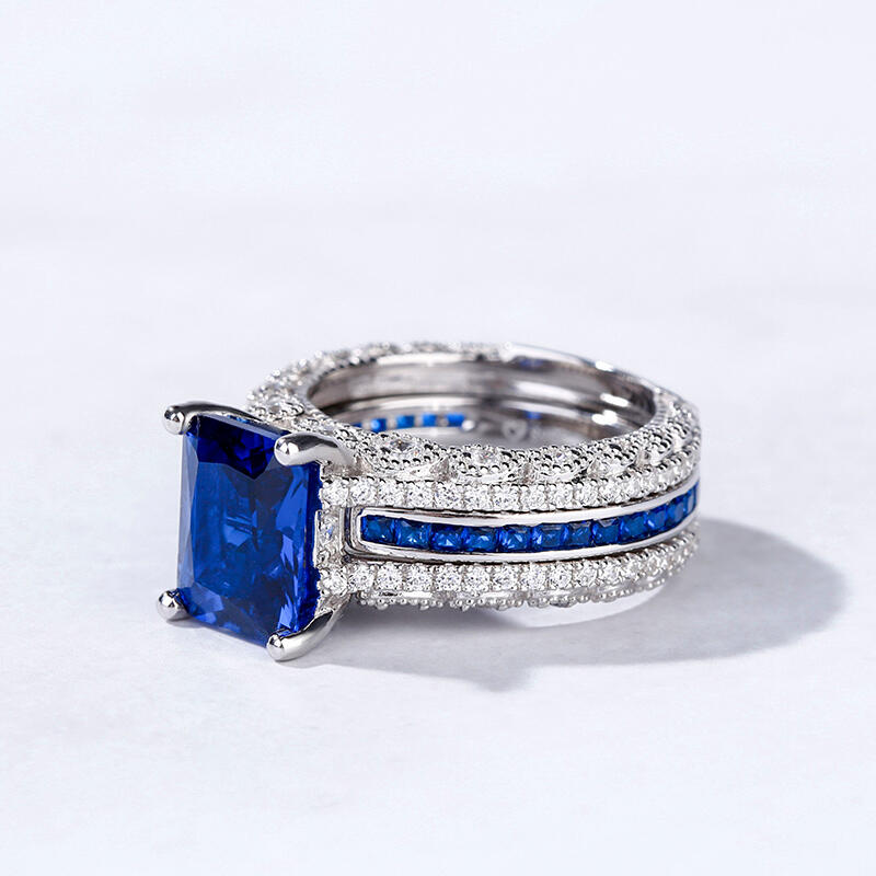 Jeulia Set De Anillo Intercambiable De Corte Radiante En Plata De Ley