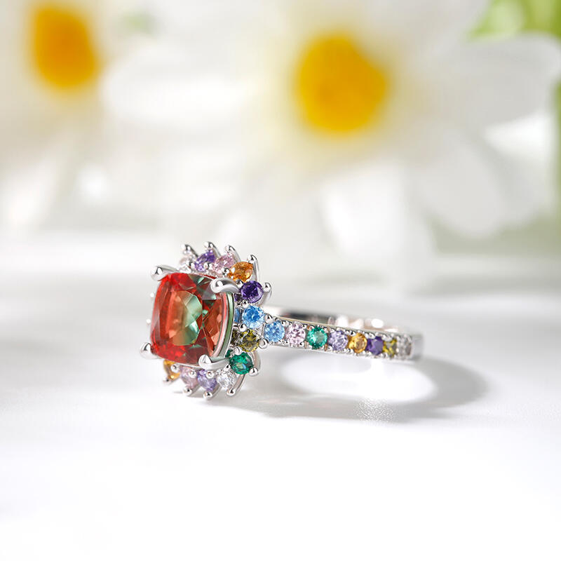 Jeulia "Blazing with Color" Cushion Cut Sterling Silver Ring