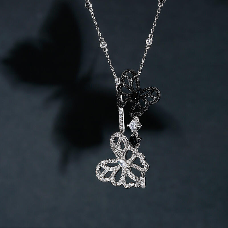 Jeulia "Be Free" Two Butterflies Sterling Silver Necklace