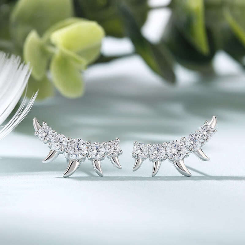 Jeulia Spike Design Round Cut Sterling Silver Earrings