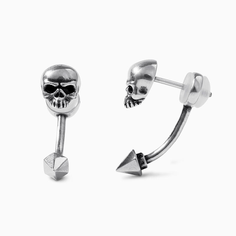 Jeulia "Pyramid Rivet" Skull Sterling Silver Earrings