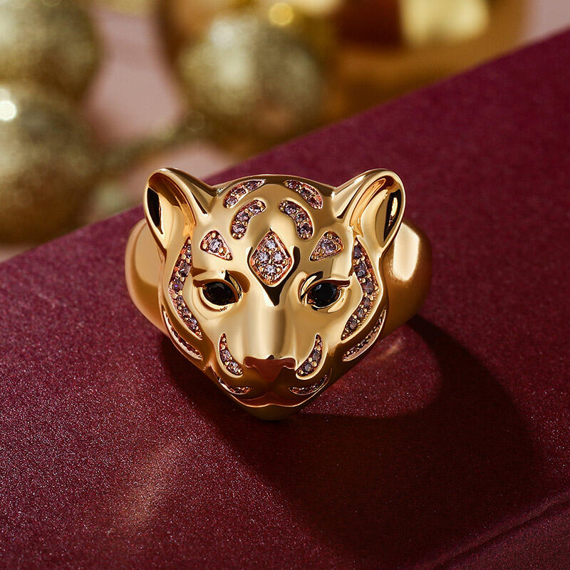 Jeulia "King of the Jungle" Tiger Sterling Silver Ring