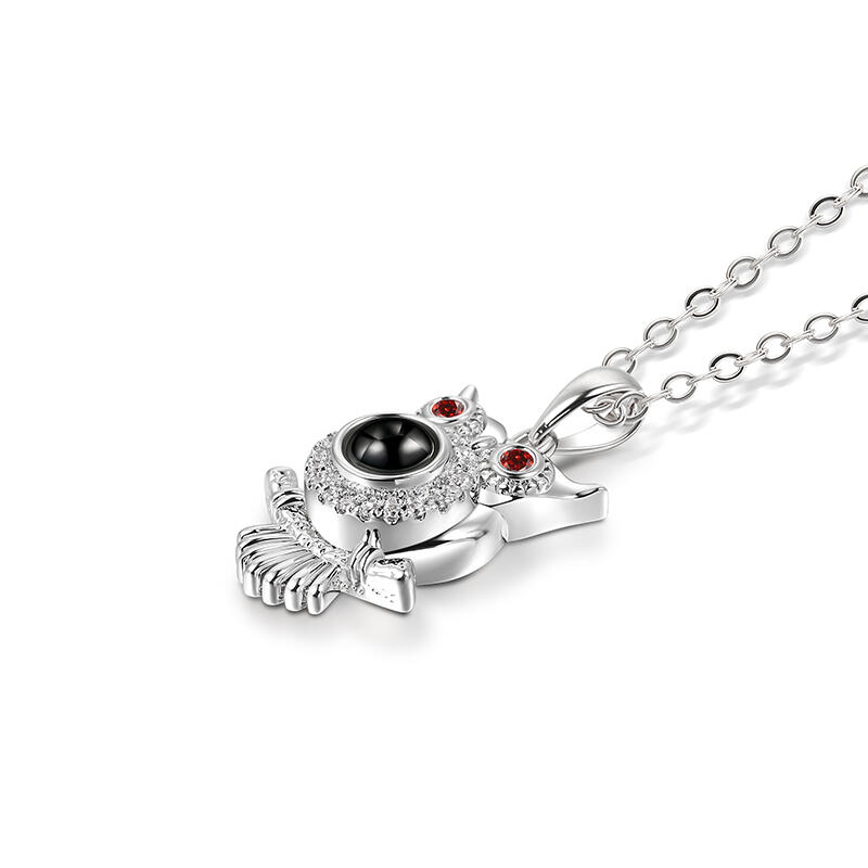 Jeulia Owl Design Personalized Photo Projection Sterling Silver Necklace