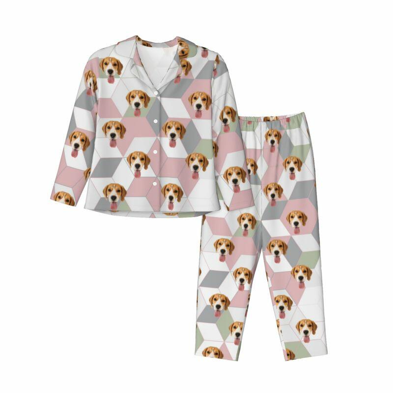 Pyjama personnalisé avec photo d'animal de compagnie, motif géométrique simple et élégant, cadeau pour elle