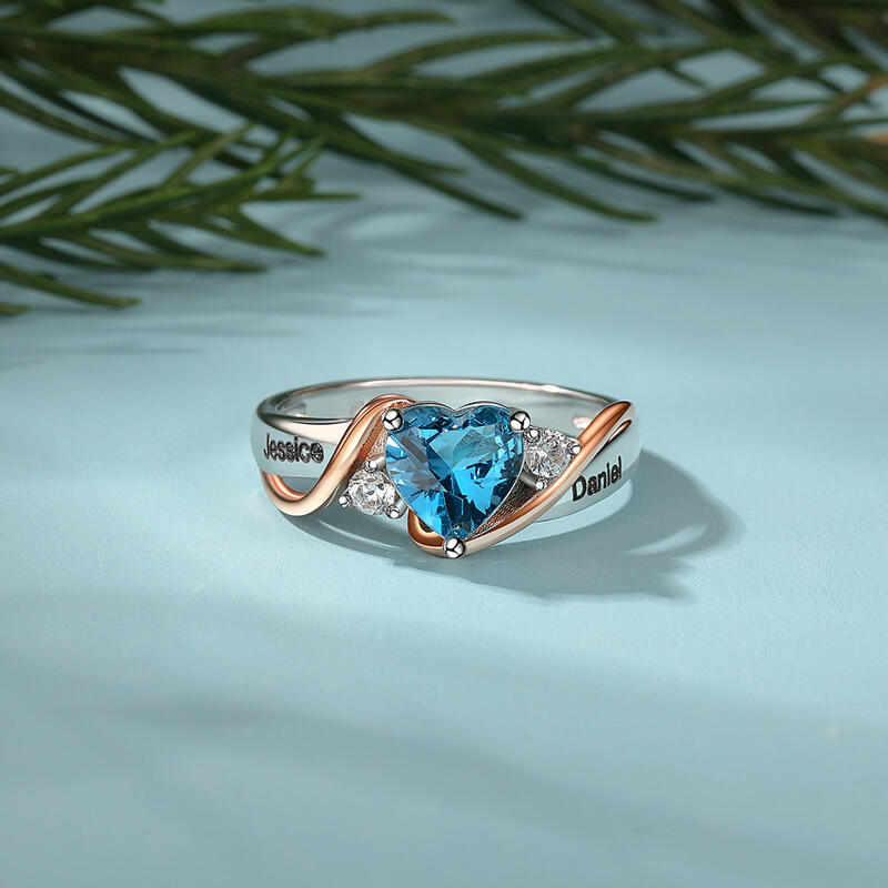 Jeulia Anillo de Promesa Corazón Amor Personalizado con Piedra de Nacimiento y Grabado