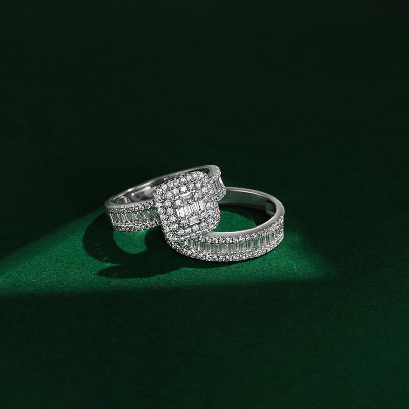 Jeulia Elegant Double Halo Square Engagement Ring Set