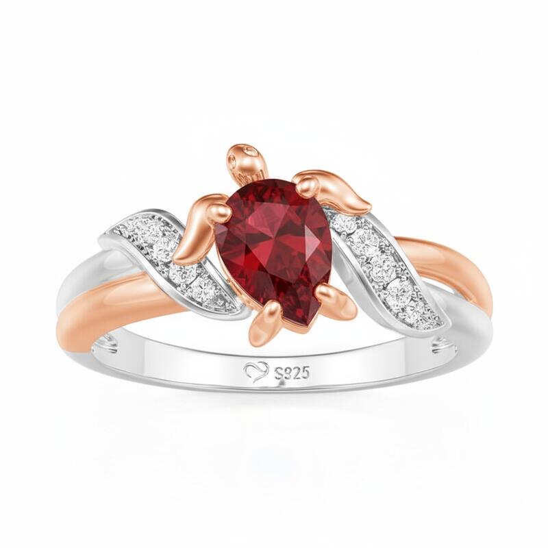 Jeulia Hug Me Two Tone Custom Pear Cut Turtle Ring with Birthstone