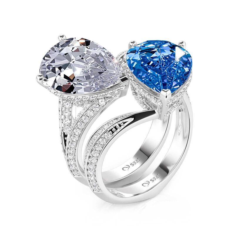 Jeulia Custom Birthstone Pear Toi et Moi Engagement Ring Set