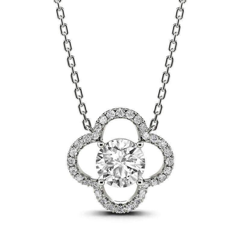 Jeulia Four Leaf Clover Round Cut Sterling Silver Necklace