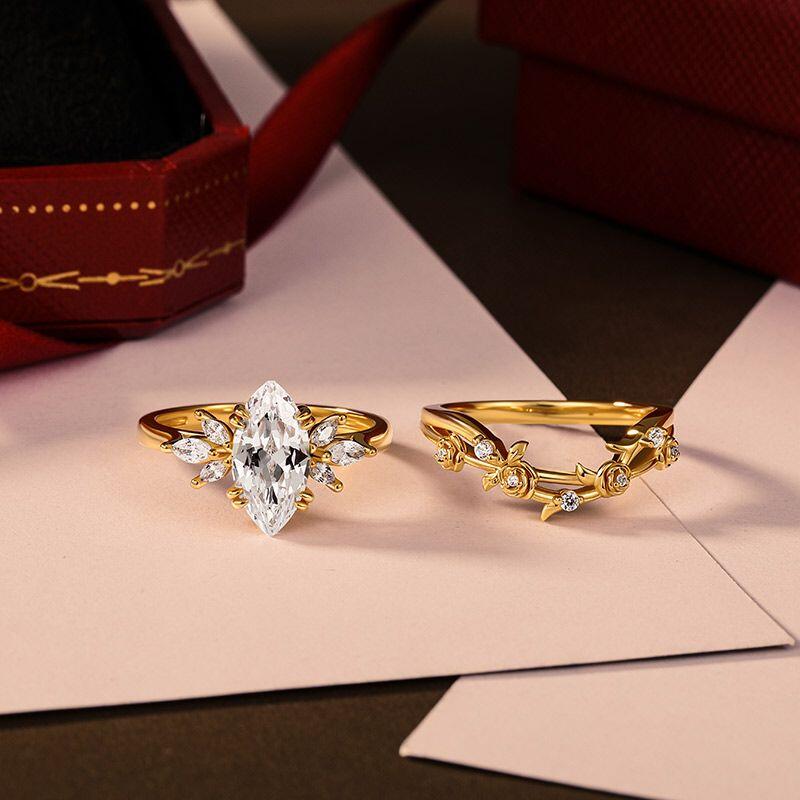 Rose Wave Design Marquise Bridal Set 2PCS