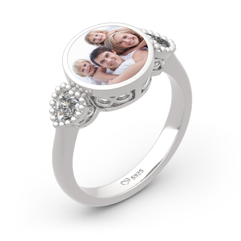 Jeulia "The Best Memories" Sterling Silver Personalized Photo Ring