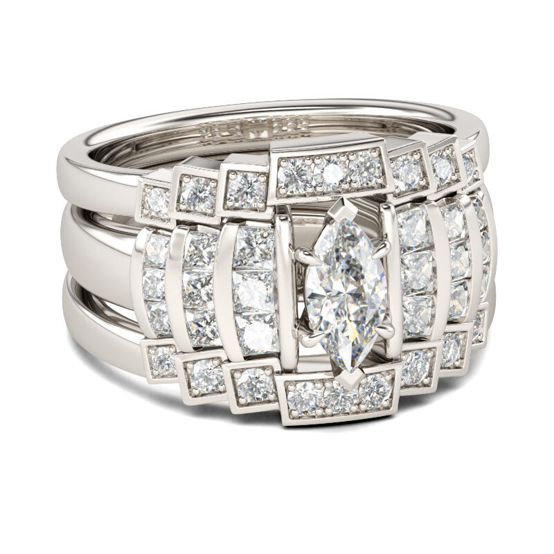 Jeulia 3PC Marquise Cut Sterling Silver Ring Set