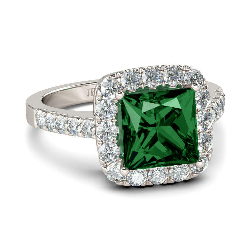Jeulia Halo Princess Cut Sterling Silver Ring