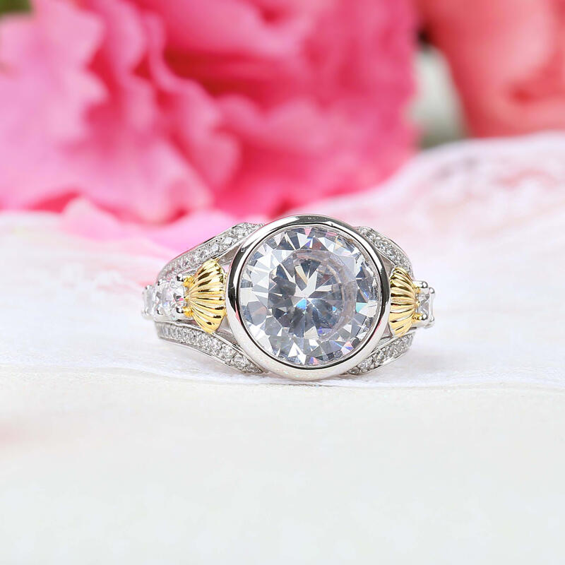 Jeulia Shell Round Cut Sterling Silver Ring